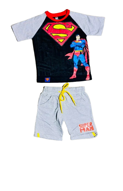 Set 2 piezas short gris camisa negra gris superman Niño