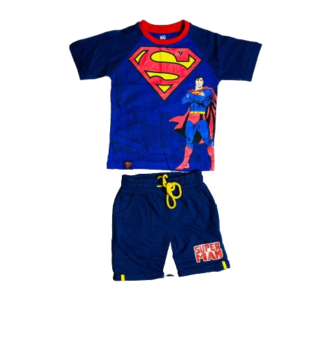 Set 2 piezas superman Niño camisa azul short azul