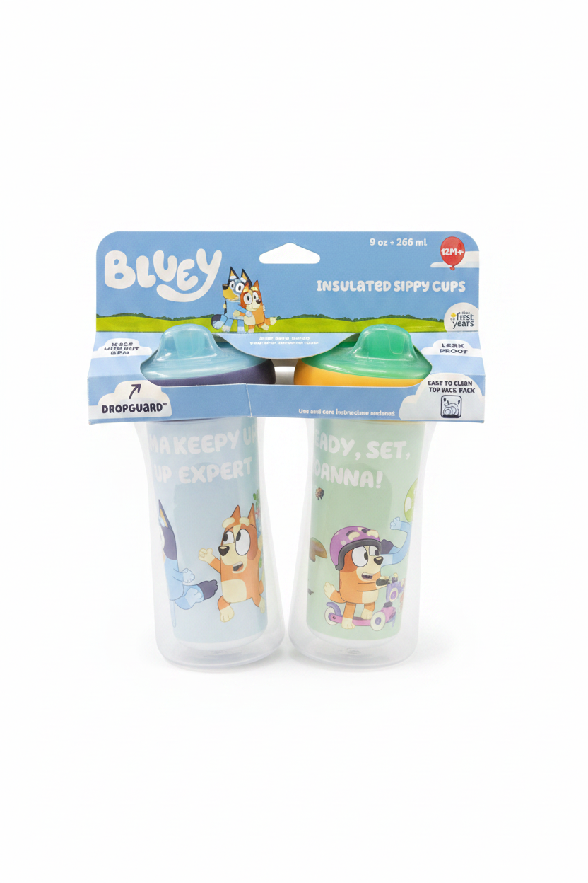 Set 2 vasos entrenamiento azul verde bebe niño niña Bluey