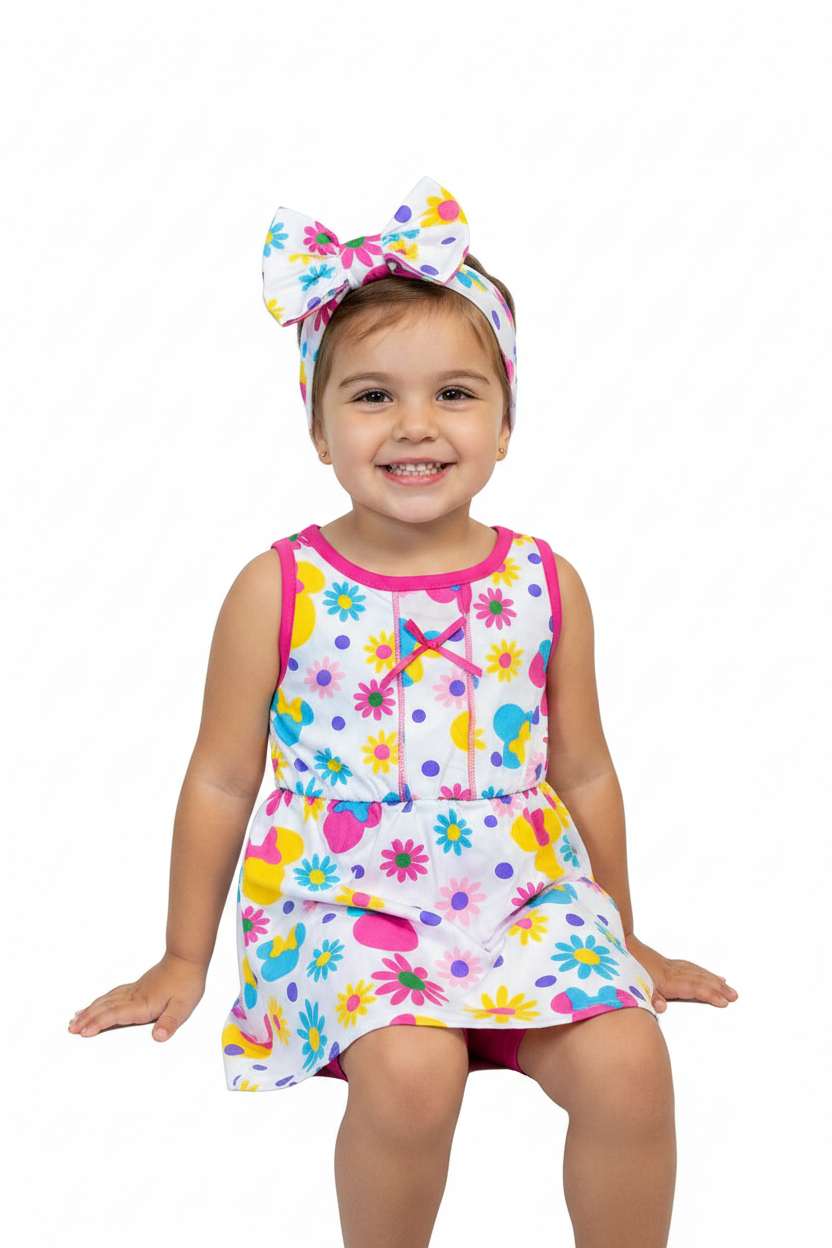 Vestido blanco rosado flores Minnie Disney bebe niña D10-MI-1274B promo 4x1000