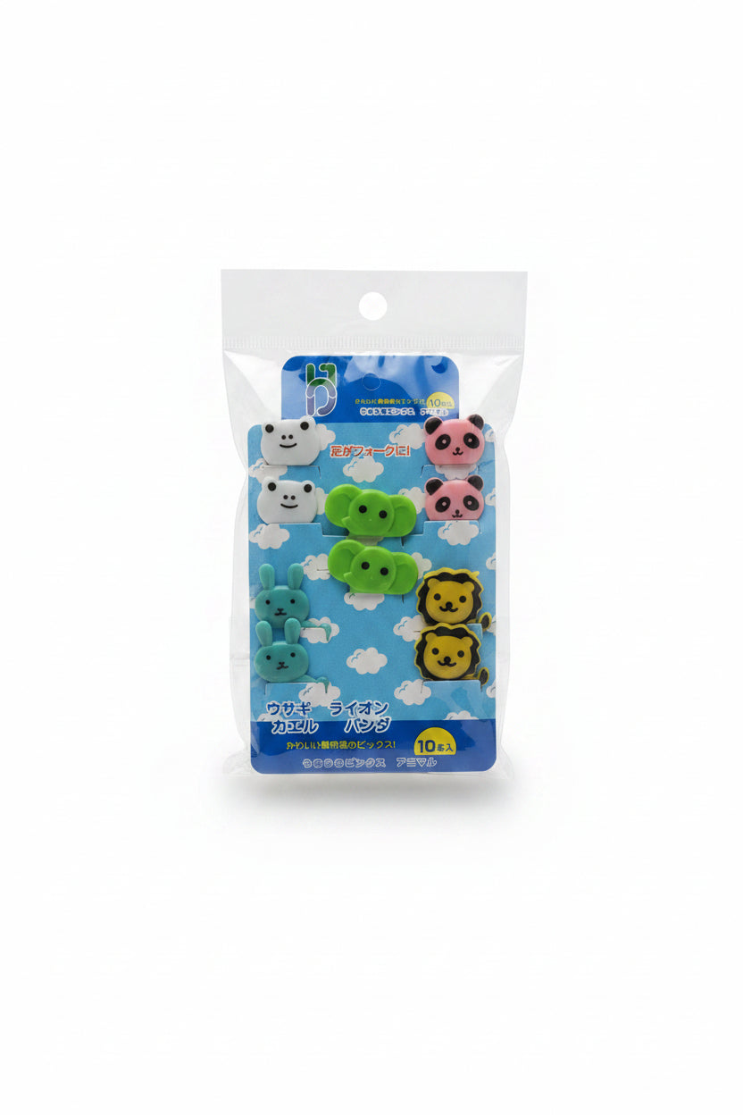 Set 10 pincho lonchera animales panda elefante sapito león