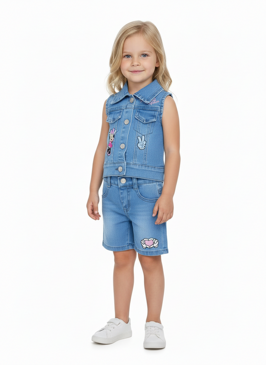 Set 2 piezas short y camisa jeans claro Disney Minnie niña bebé D9-MI-1281B promo 2x1000