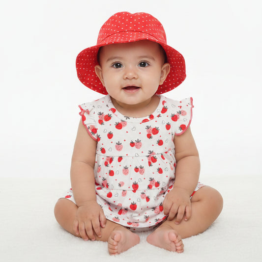 Set 3 piezas bebe niña gorro rojo vestido blanco rojo pantie rojo Tinytots D94724TT