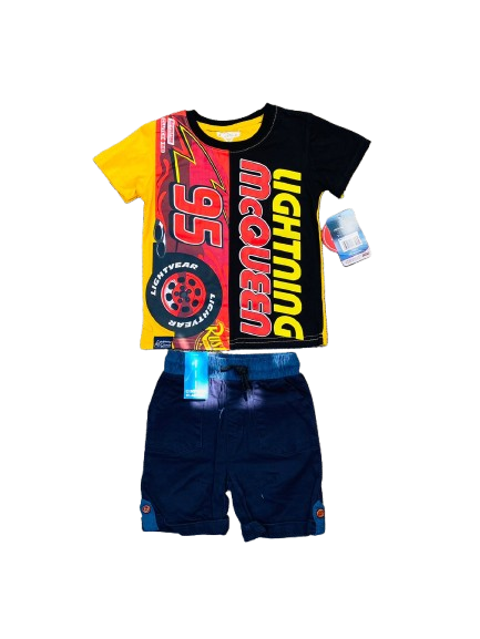 Set 2 piezas cars camisa amarilla short azul niño