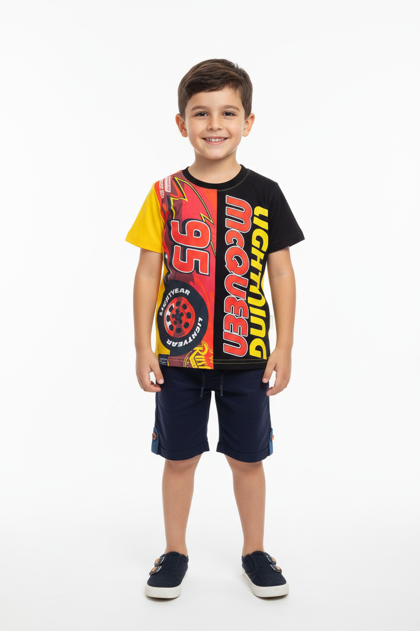 Set 2 piezas rayo McQueen cars camisa amarilla short azul niño A9-C3-204N promo 3x1000