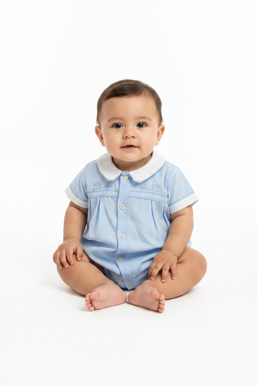 Mameluco azul claro bebe niño 51503 cuello peterpan