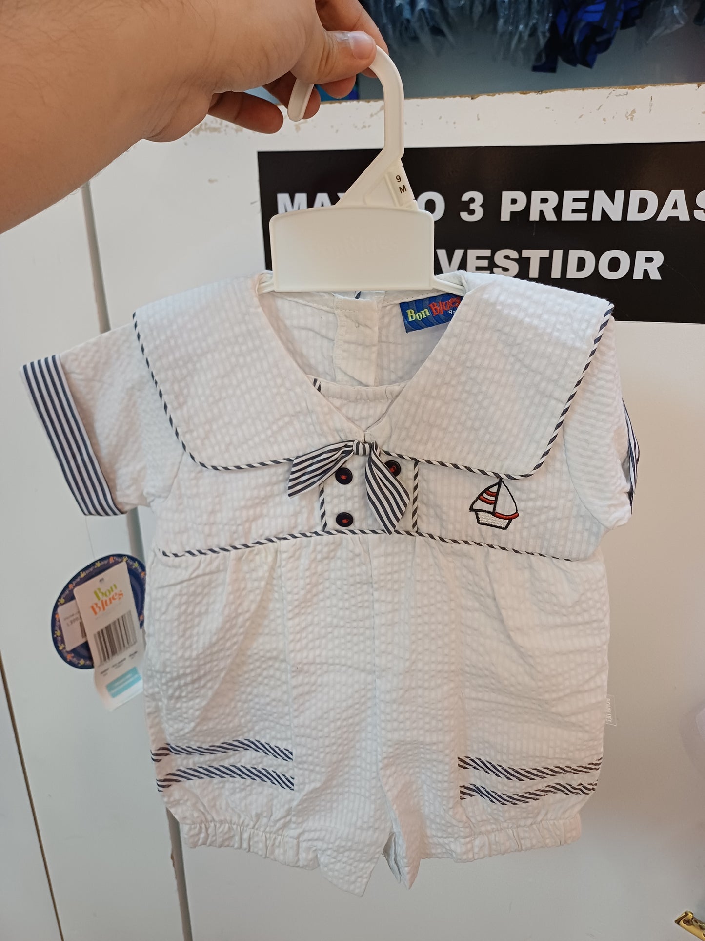 Mameluco blanco azul oscuro bebe niño 53118
