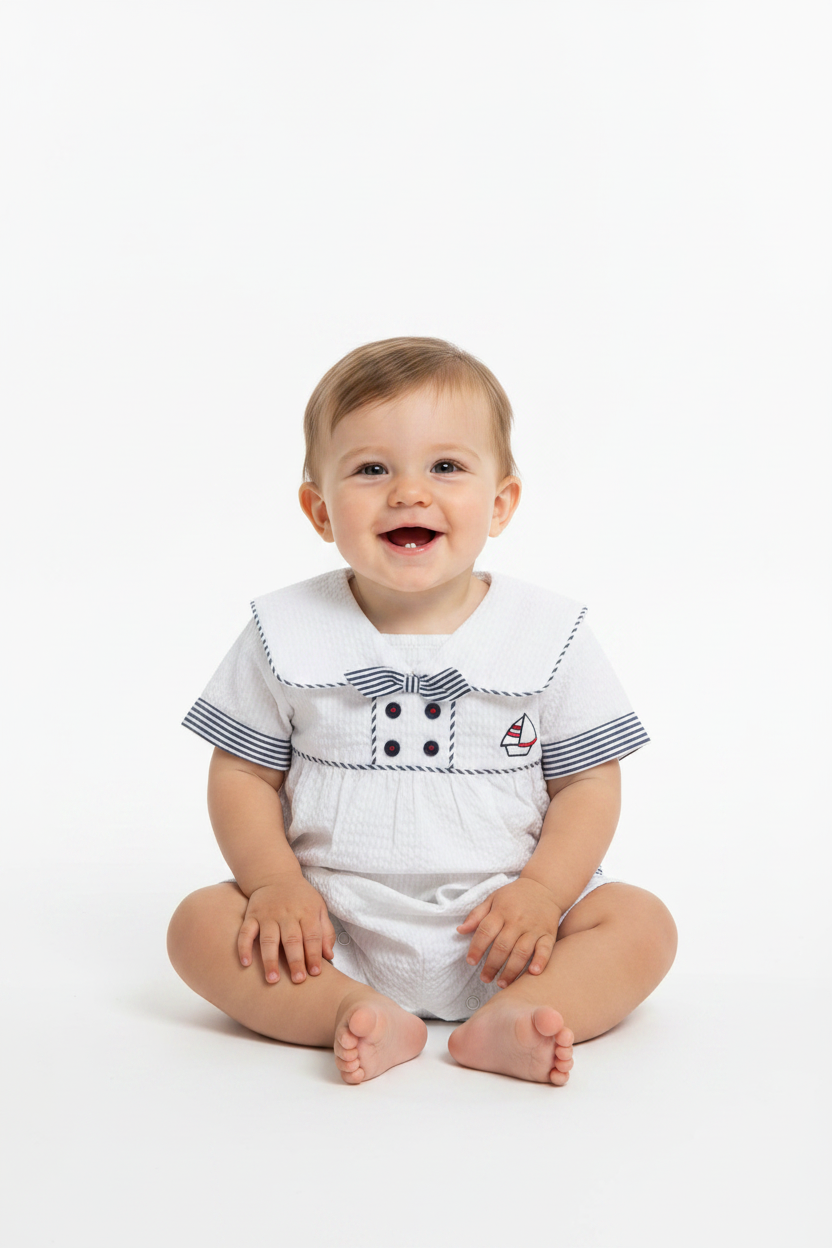 Mameluco blanco azul oscuro bebe niño 53118