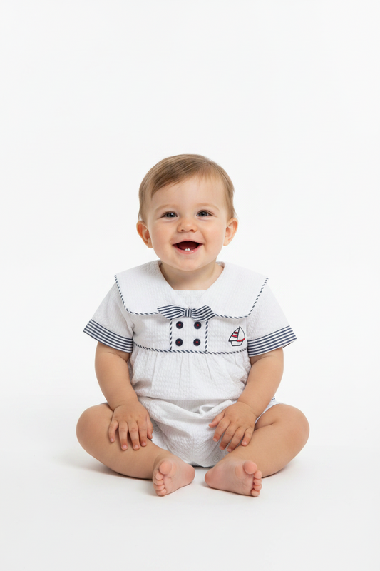 Mameluco blanco azul oscuro bebe niño 53118