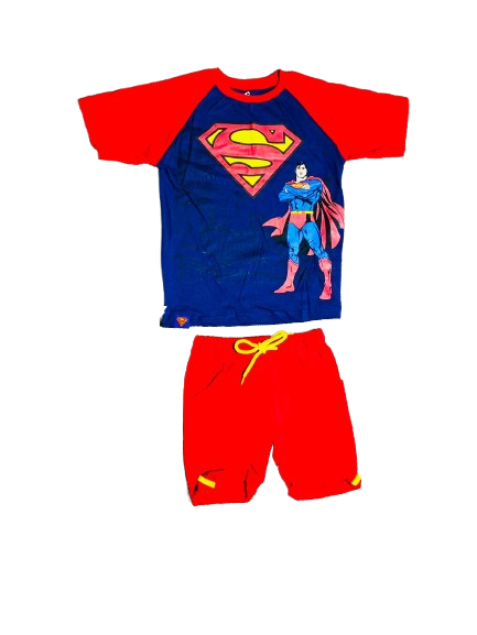 Set 2 piezas short superman Niño azul rojo