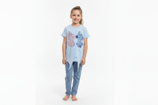 Set conjunto 2 piezas camisa azul celeste pantalon cargo azul niña Stitch D9-STI-131D 690590