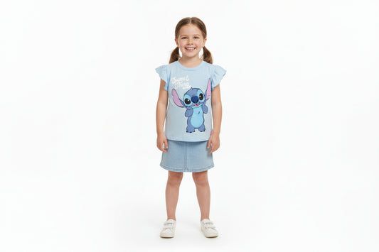 Set conjunto 2 piezas camisa azul falda azul niña Stitch D9-STI-129D 690/490