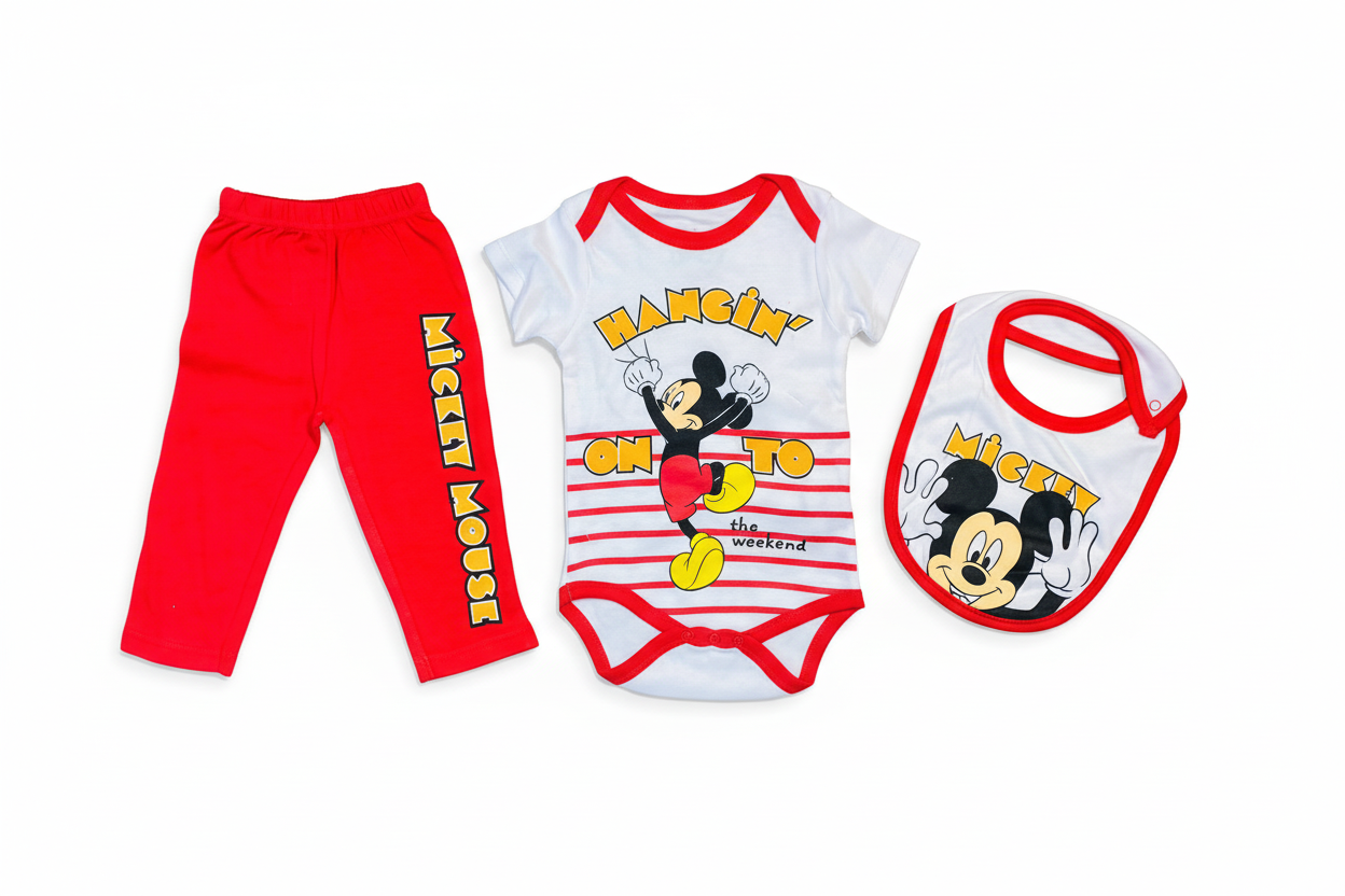 Set 3 piezas mameluco bebe niño mickey disney rojo