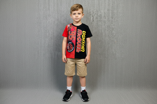 Set 2 piezas rayo McQueen cars camisa roja short beige niño A9-C3-204N 490390