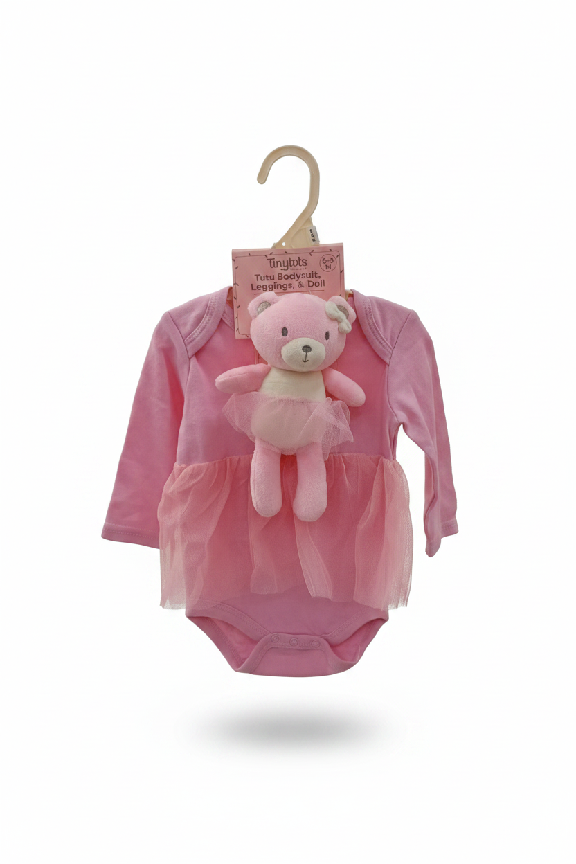 Set 3 piezas mameluco pantalon rosado peluche apego bebe niña Tinytots DA262-PK