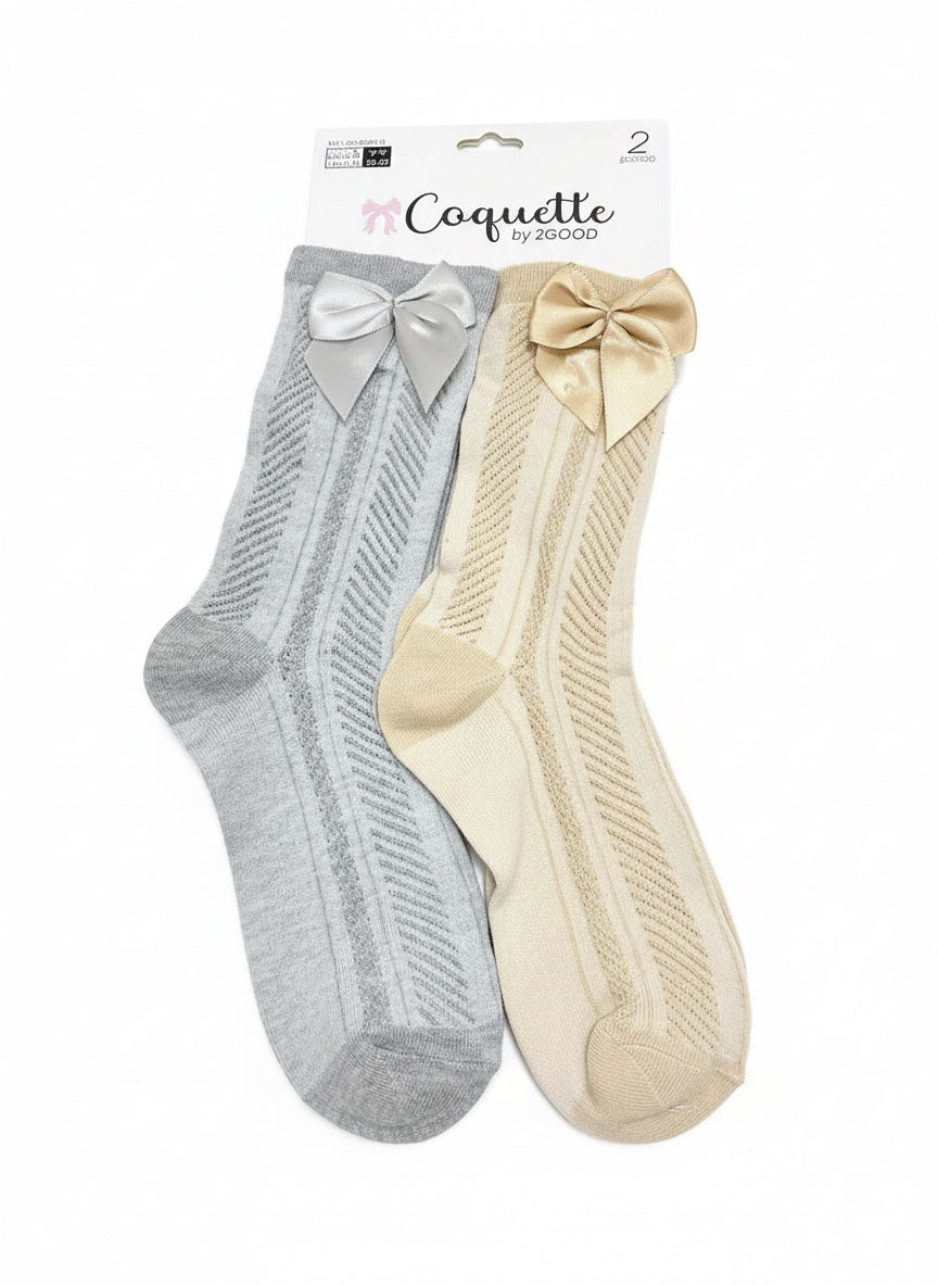 Set dos Calcetines altos Medias coquette niña gris y beige unitalla  7453094212232