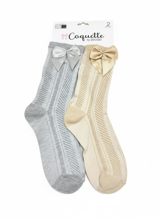 Set dos Calcetines altos Medias coquette niña gris y beige unitalla  7453094212232