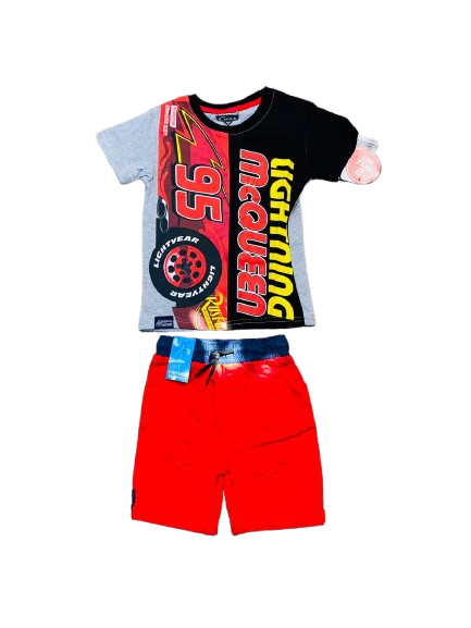 Set 2 piezas cars camisa gris short rojo niño