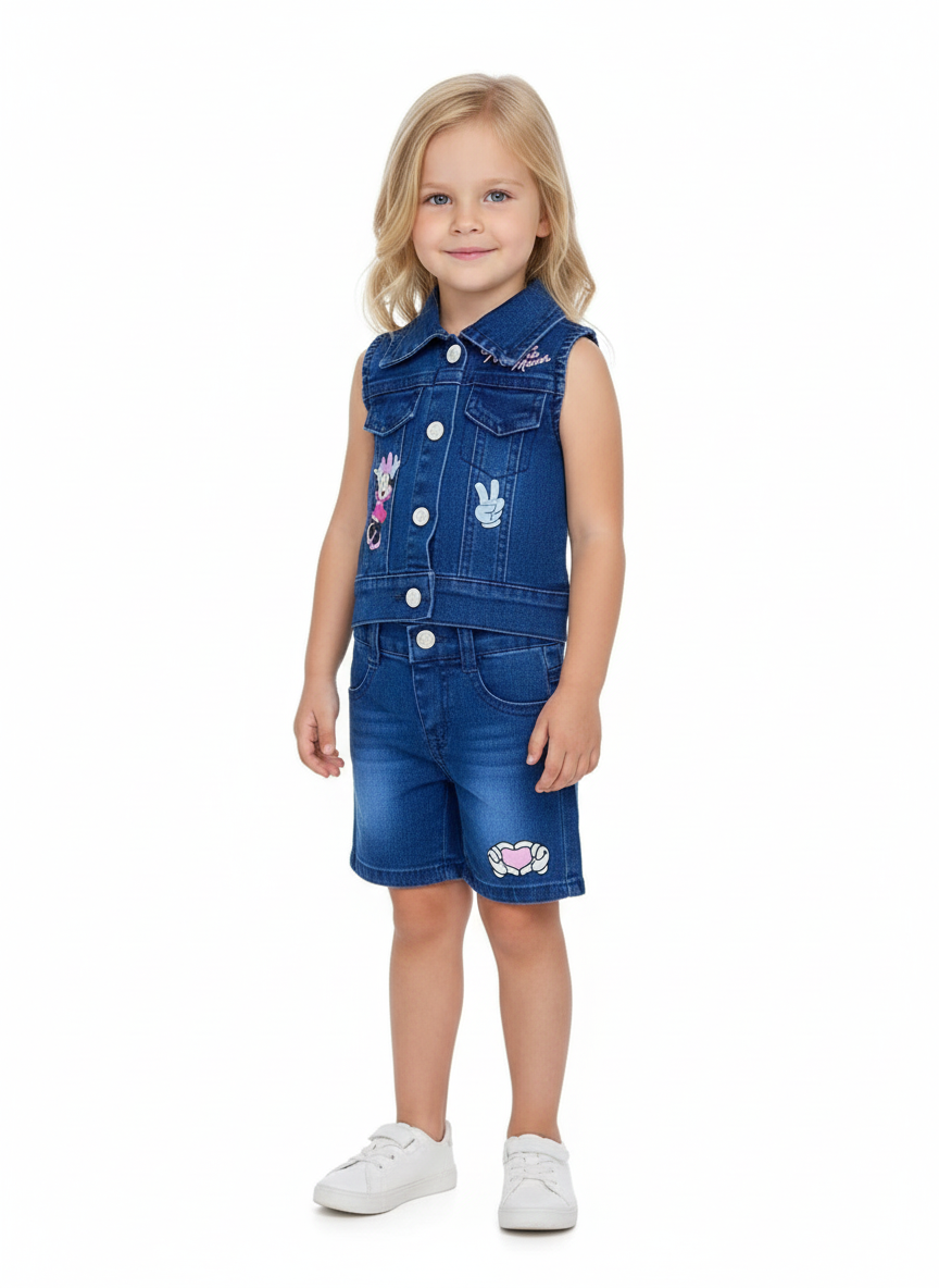 Set 2 piezas short y camisa jeans claro Disney Minnie niña bebé D9-MI-1281B promo 2x1000