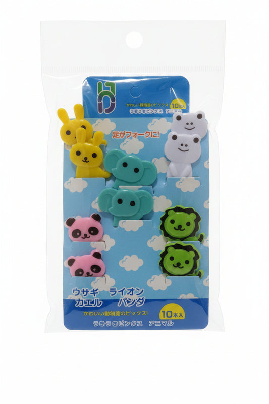 Set 10 pincho lonchera animales elefante azul rana blanca panda rosado leon verde conejo amarillo