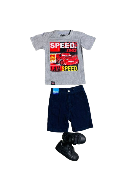 Set 2 piezas cars camisa gris niño