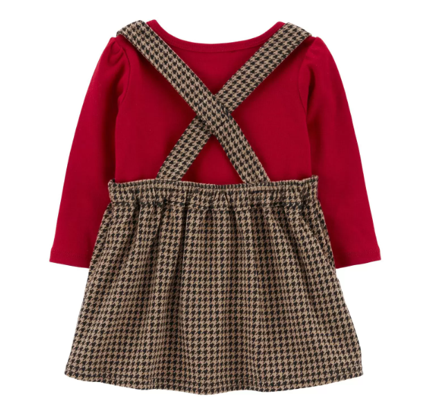 Vestido overall rojo 3 piezas cuadros con camisa Carters con medias 75000560