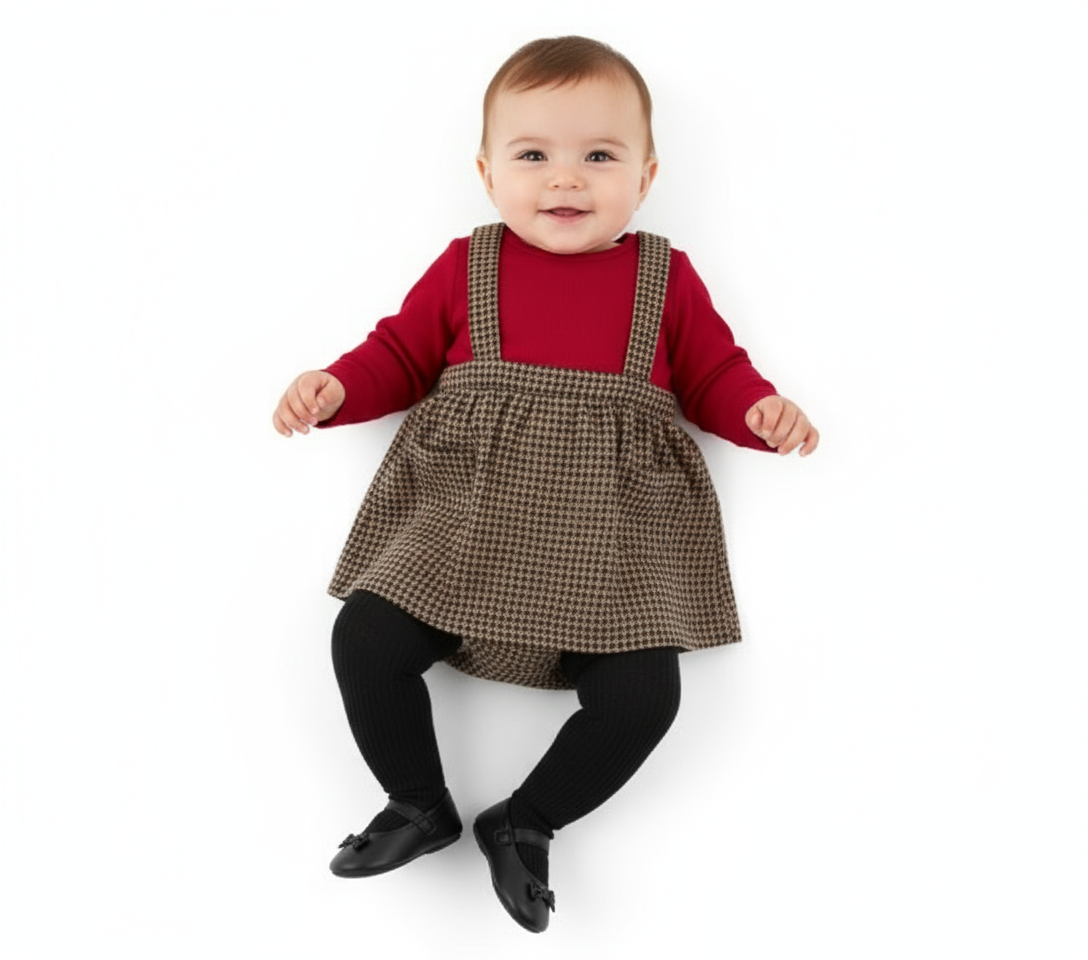 Vestido overall rojo 3 piezas cuadros con camisa Carters con medias 75000560