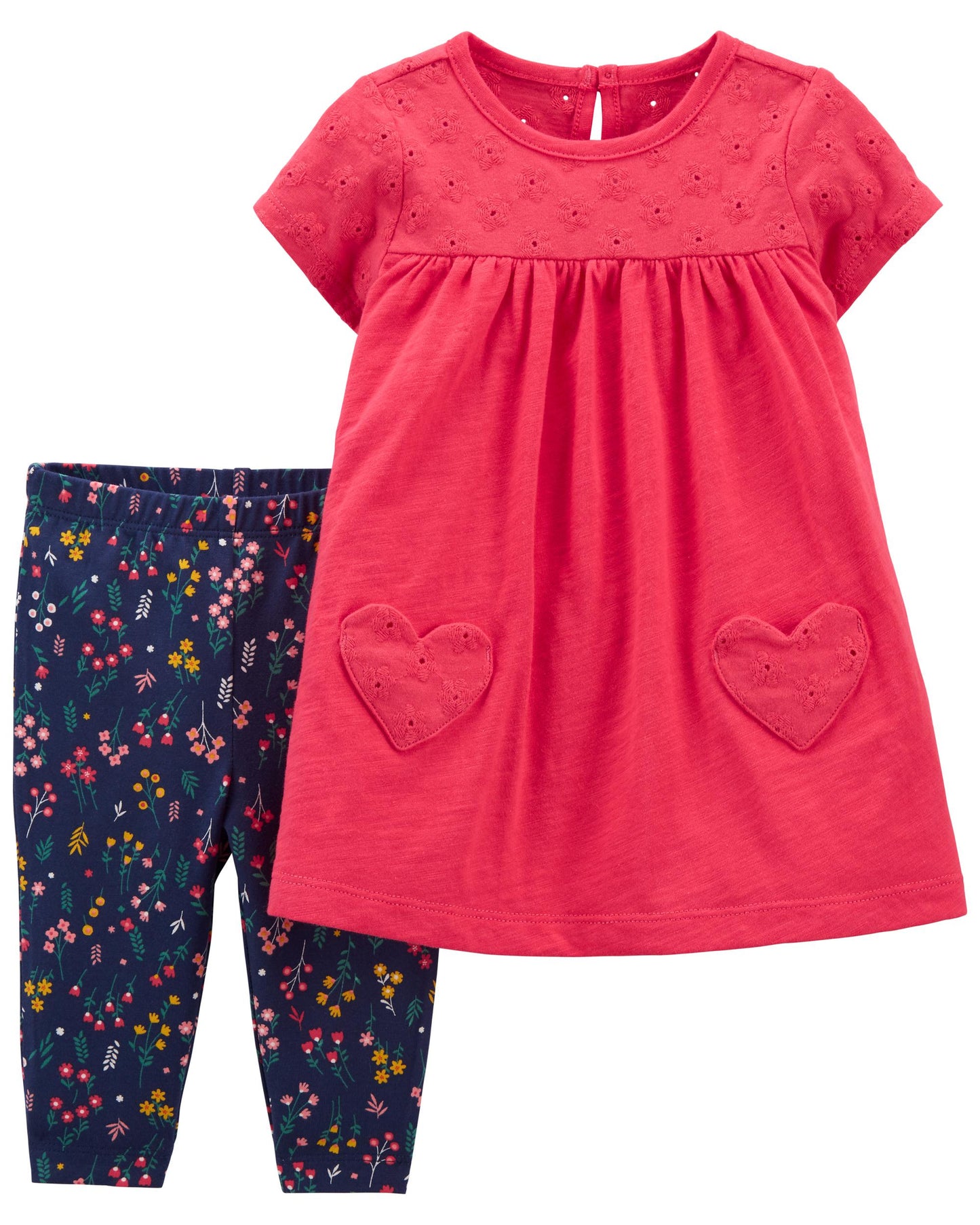 Set 2 piezas carters camisa roja corazon leggins flores bebe niña