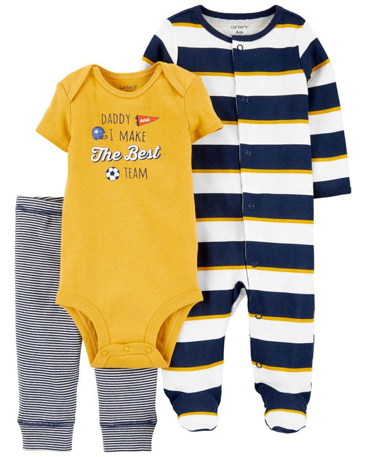 Set 3 piezas Carters bebe niño pantalon mameluco pijama