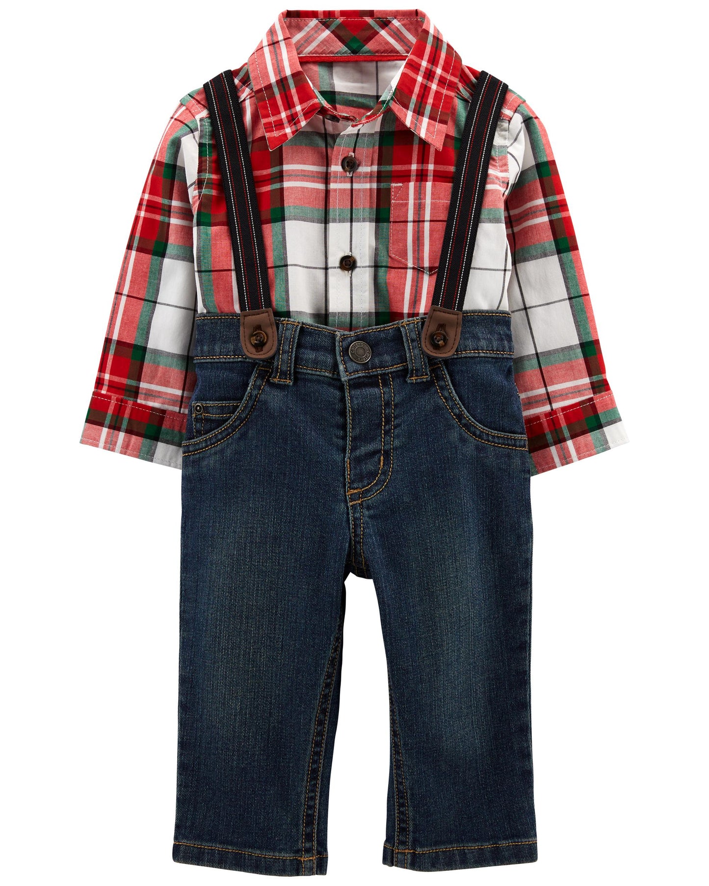 Set rojo cuadros Carter’s bebe niño 3 piezas tirantes 08842736