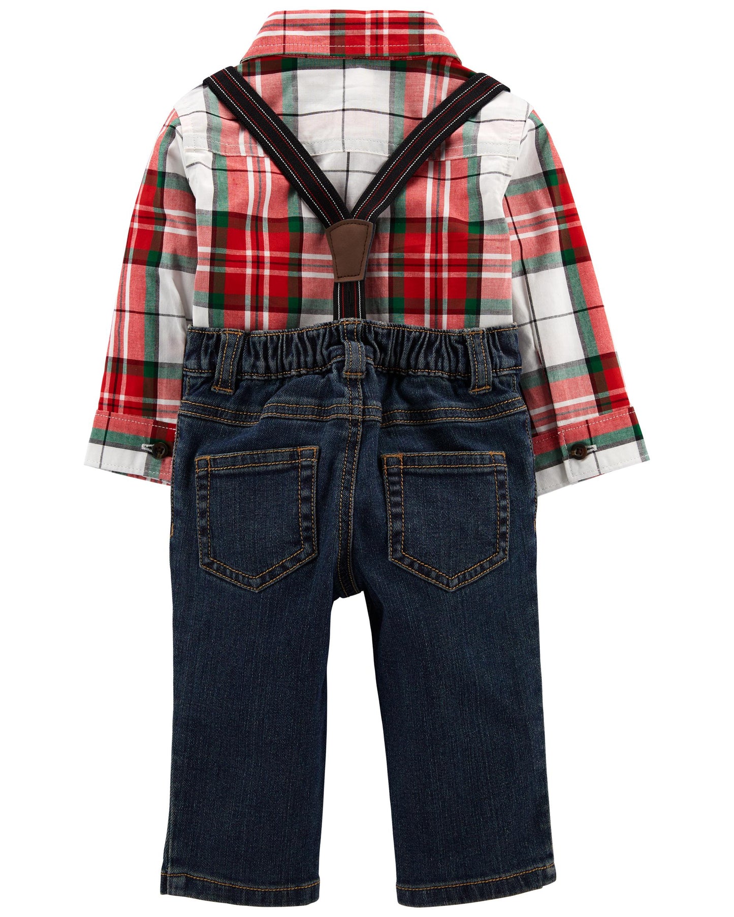 Set rojo cuadros Carter’s bebe niño 3 piezas tirantes 08842736