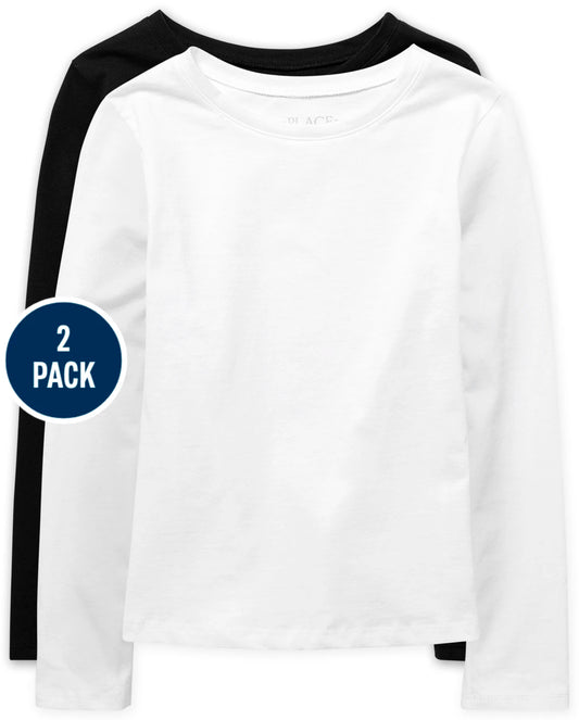 Camisa niña manga larga blanca y negra individual Childrens place