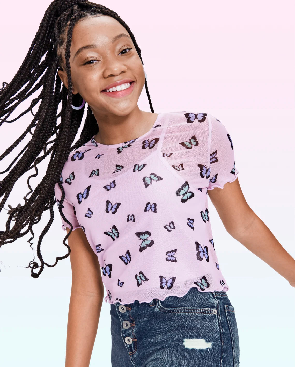 Camisa Top Sugar morada de mariposas adolescente (8-16)
