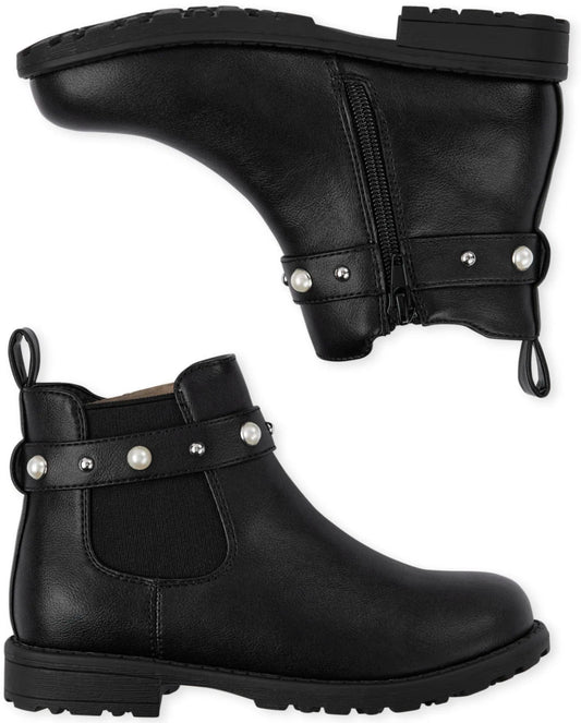 Botas botines burritos negros perlas Childrens place