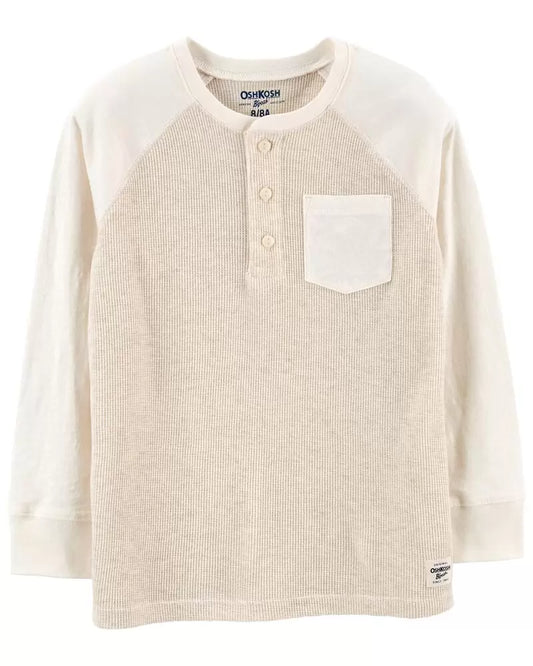 Camisa blanca niño Oshkosh manga larga beige cafe
