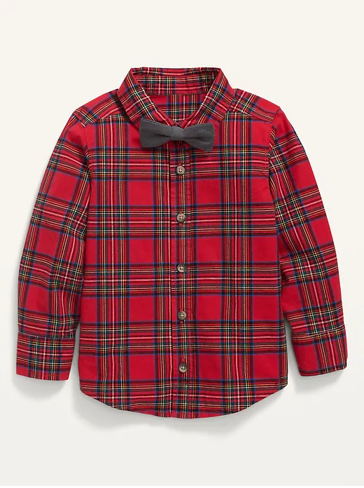 Camisa Old Navy niño con corbatin gris cuadros rojo 18m a 5T 31559152