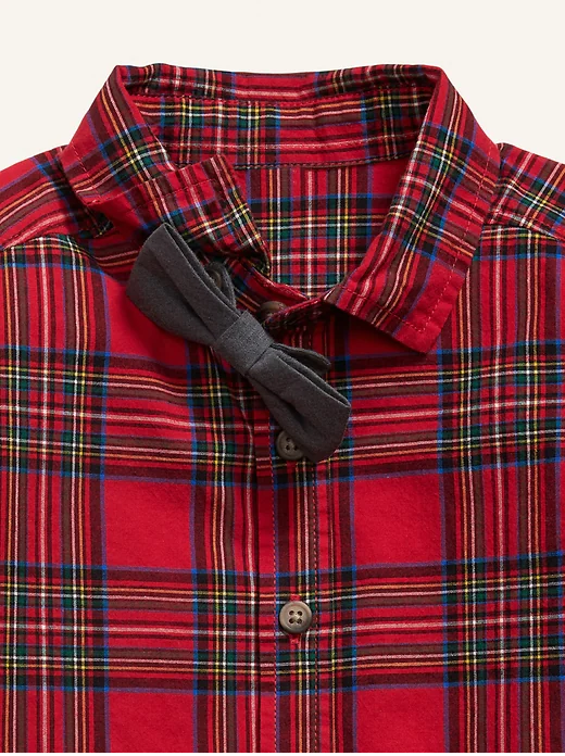 Camisa Old Navy niño con corbatin gris cuadros rojo 18m a 5T 31559152