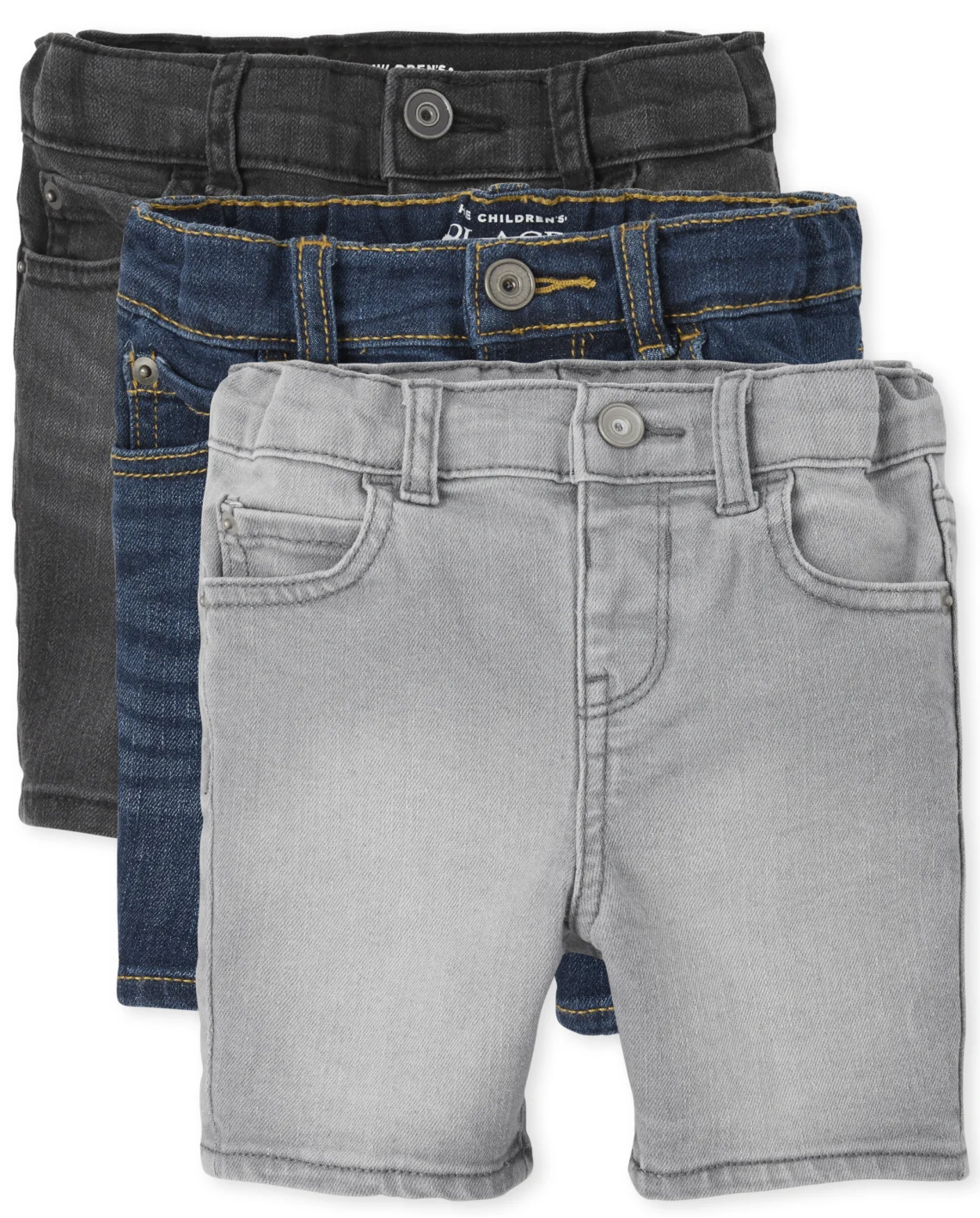 Calzoneta Short Jeans childrens place niño gris negro azul
