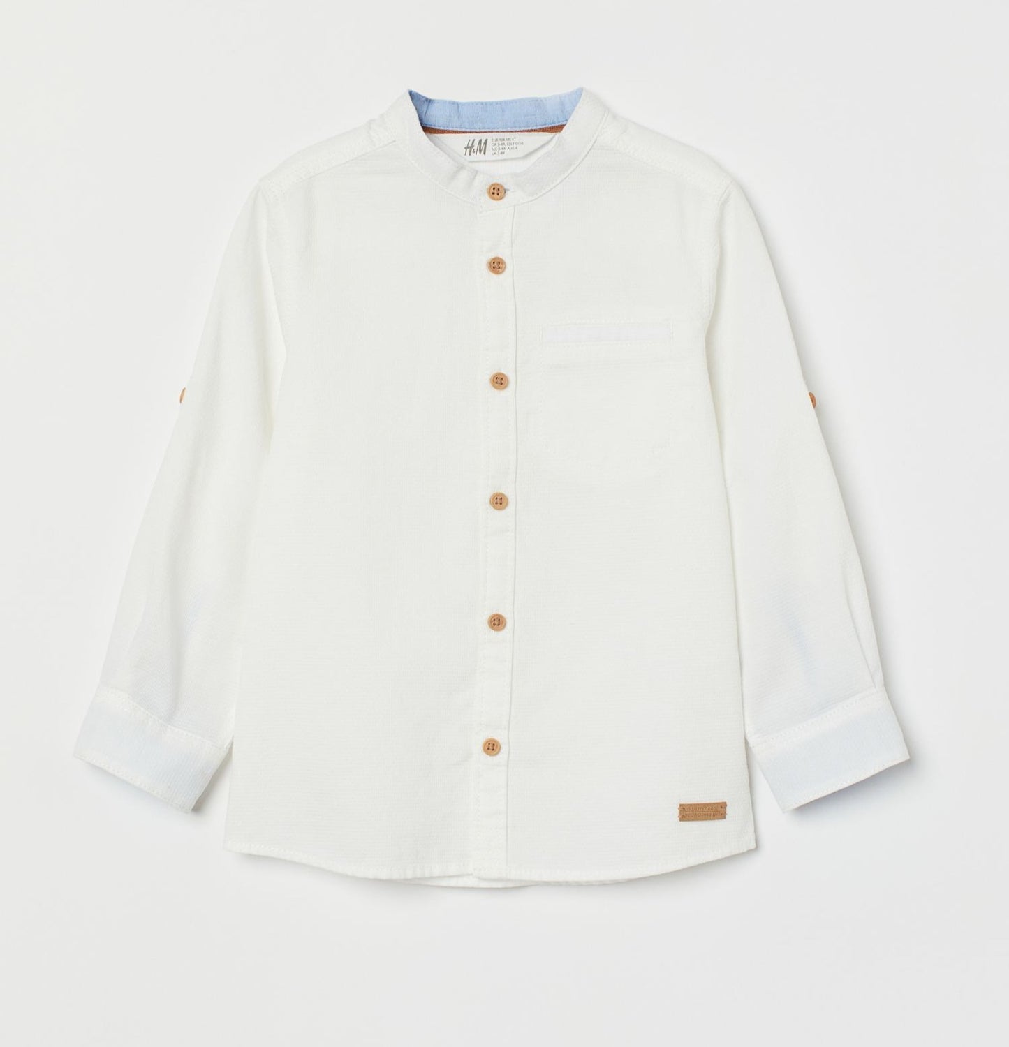 Camisa blanca formal henley H&M niño botones det azul
