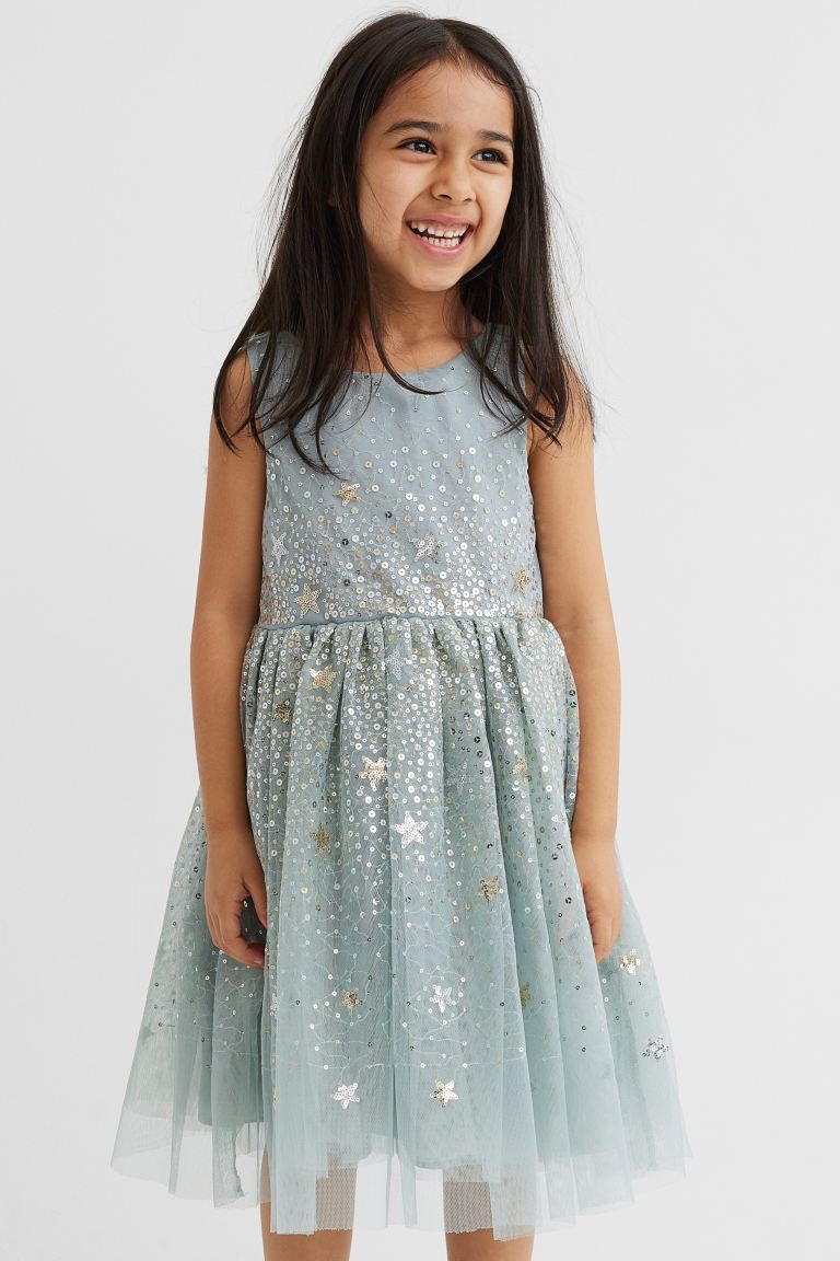 Vestido niña H&M tulle glitter estrellas verde