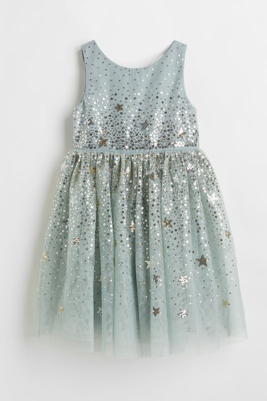 Vestido niña H&M tulle glitter estrellas verde