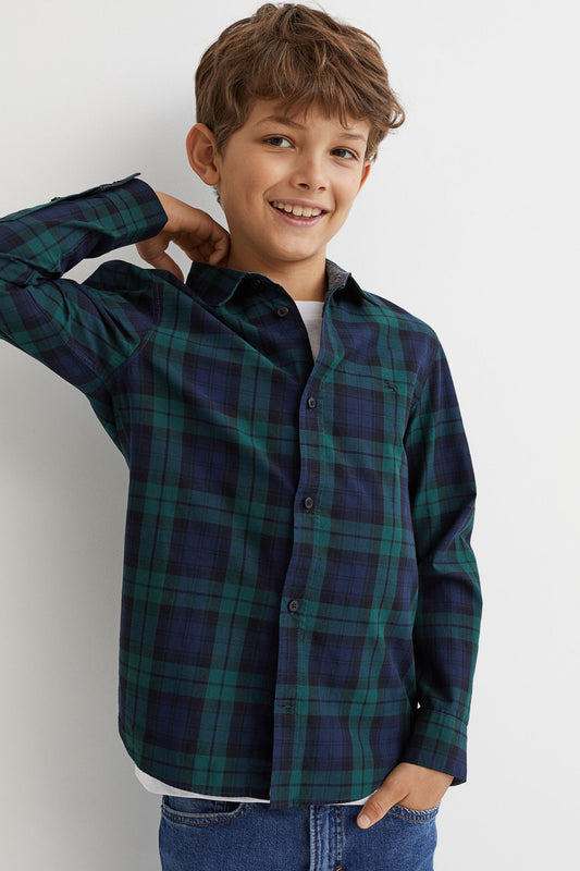 Camisa H&M niño formal cuadros verde 30928880
