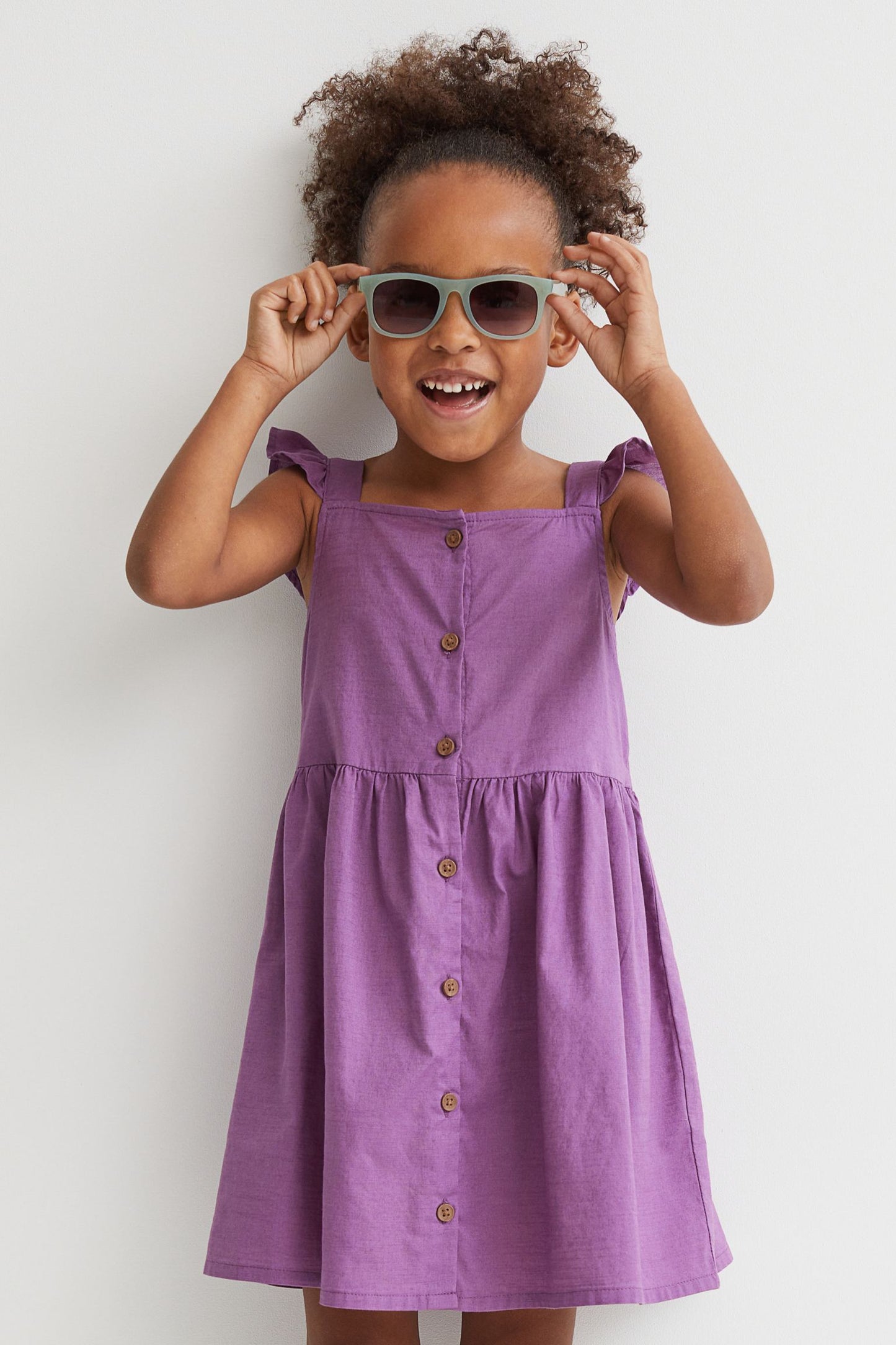 Vestido morado revuelos H&M algodón morado