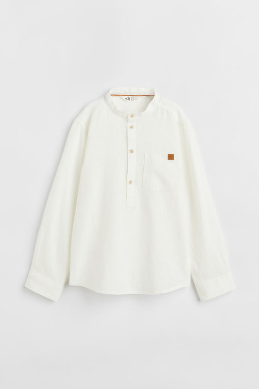 Camisa blanca ivory formal henley niño H&M 4 botones arriba