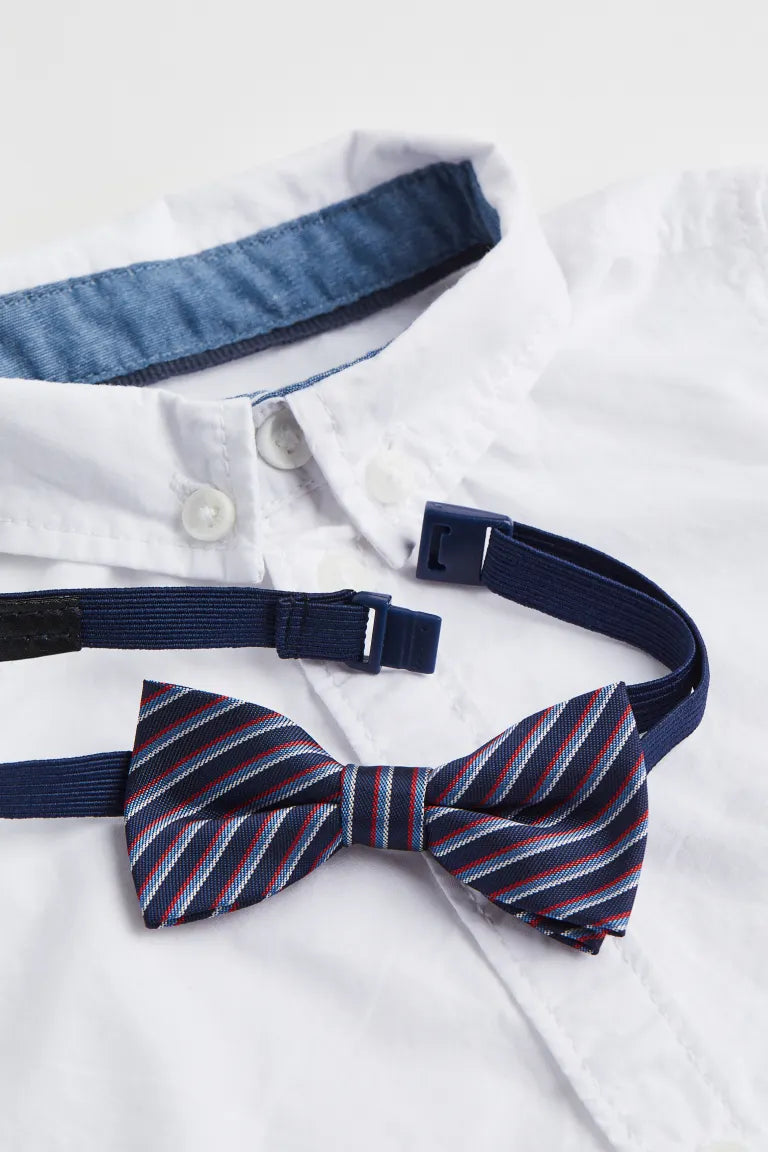 Set 4 piezas niño H&M formal pantalon azul camisa blanca  tirantes corbatin