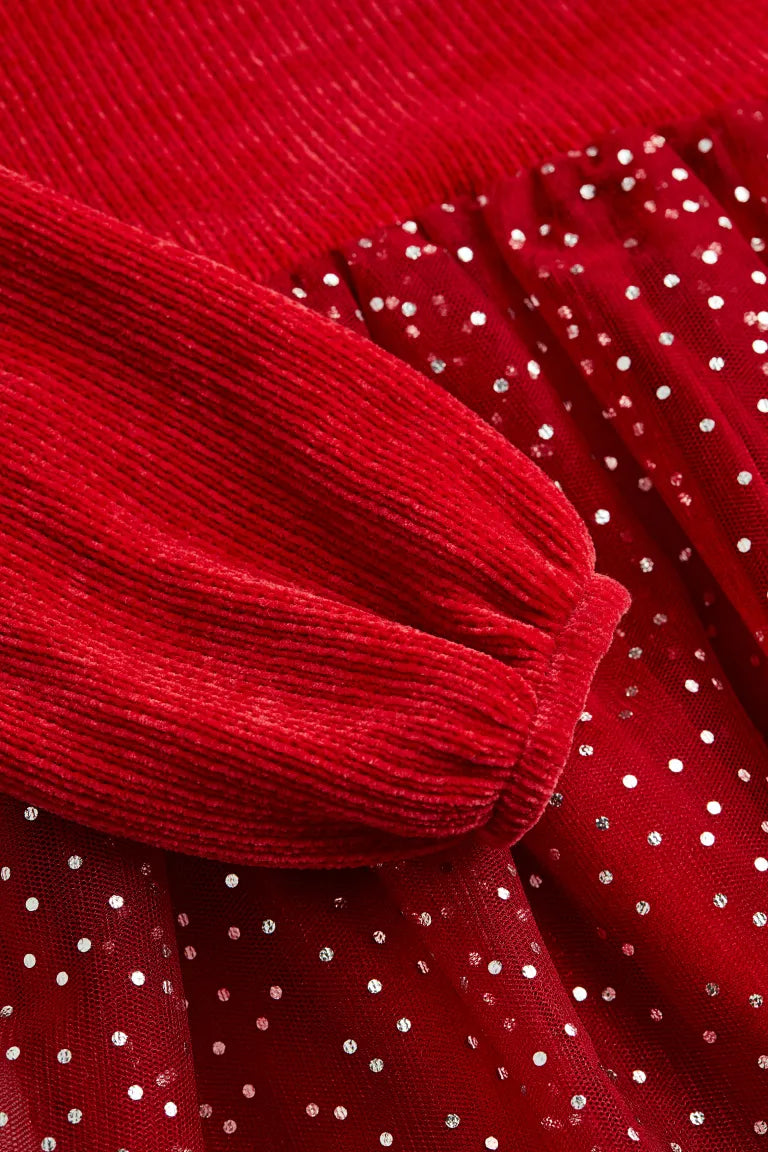 Vestido niña rojo H&M lentejuelas tulle glitter 55971824