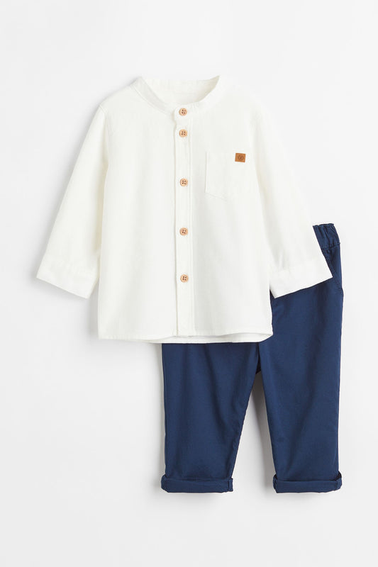 Set 2 piezas niño H&M formal camisa blanca pantalon azul