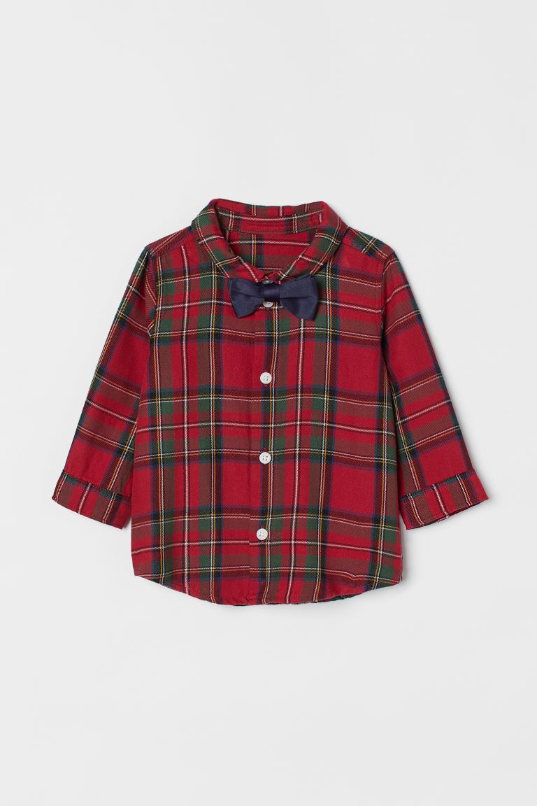 Camisa cuadros formal niño H&M con corbatin azul 53179632