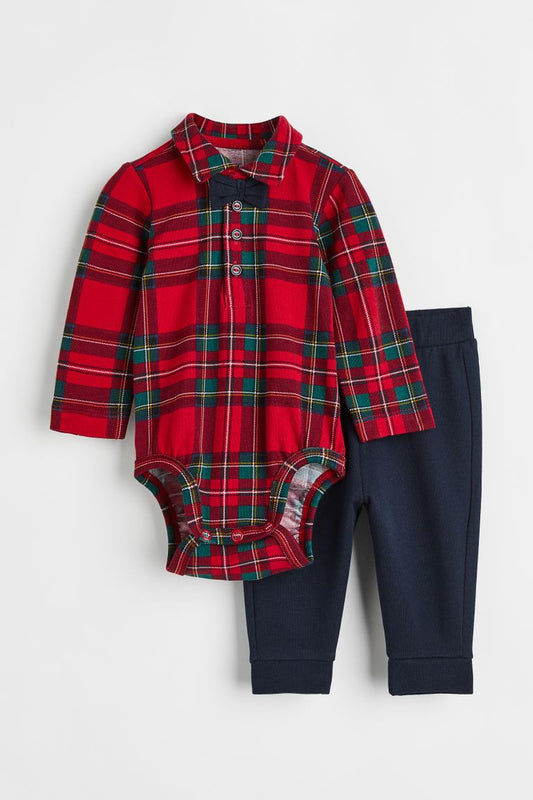 Set 2 piezas H&M formal bebe niño rojo cuadros corbatin 31658992