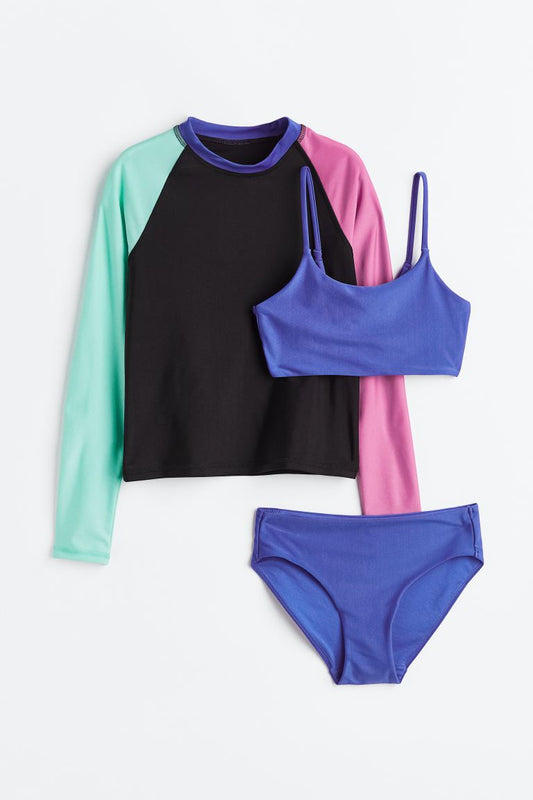 traje de baño 3 piezas  niña H&M negro morado